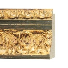 ENCADREMENT ( SANS VERRE ) BAROQUE DORE AVEC LIGNE VERTE (SECTION CADRE : 88-59 (L X H mm)) Eurobaguette 1 - Colorart